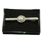 Load image into Gallery viewer, Silver Stock Pin with Kunzite Rose Centre with diamontee crystal surround stock pin